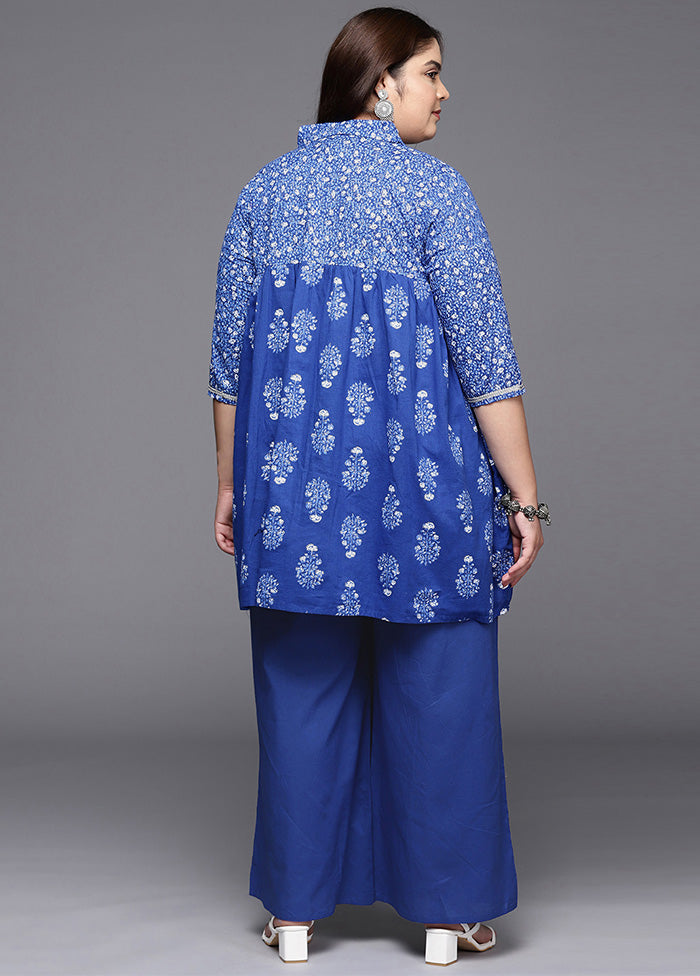 2 Pc Indigo Blue Pure Readymade Cotton Kurti Set