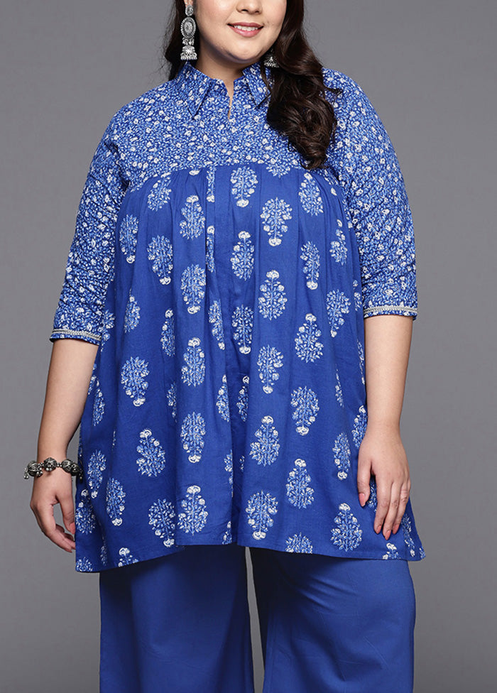 2 Pc Indigo Blue Pure Readymade Cotton Kurti Set