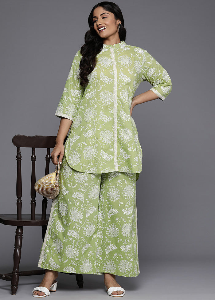 2 Pc Green Pure Readymade Cotton Kurti Set