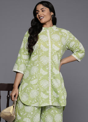 2 Pc Green Pure Readymade Cotton Kurti Set