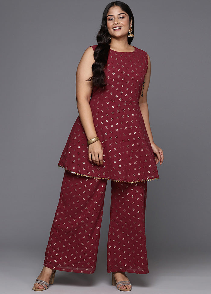 2 Pc Maroon Readymade Georgette Kurti Set