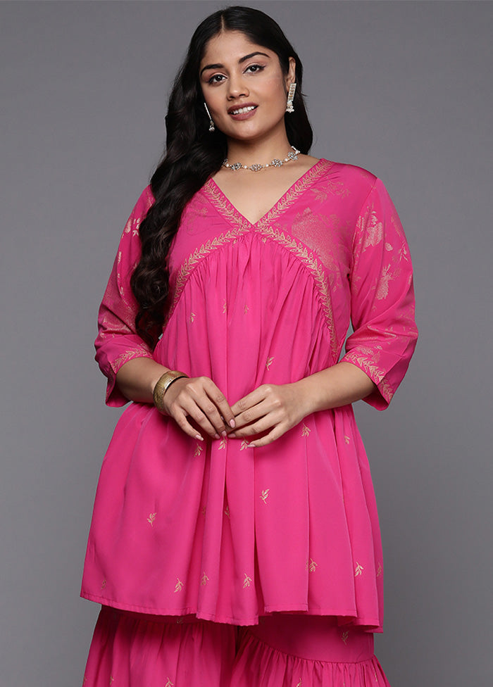 2 Pc Pink Readymade Silk Kurti Set