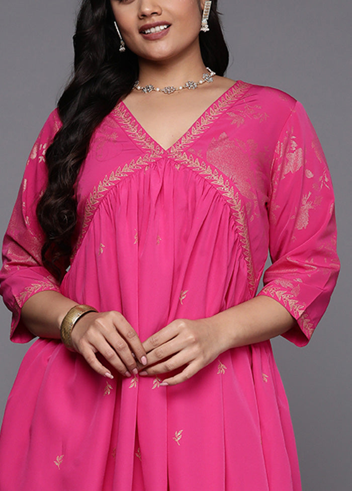 2 Pc Pink Readymade Silk Kurti Set