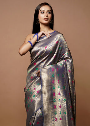 Grey Dupion Silk Saree With Blouse Piece