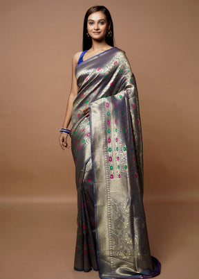 Grey Dupion Silk Saree With Blouse Piece