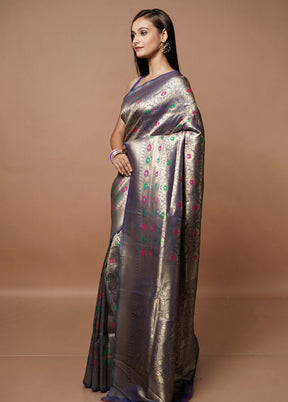 Grey Dupion Silk Saree With Blouse Piece