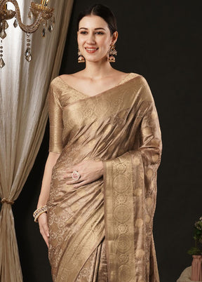 Brown Satin Silk Saree With Blouse Piece