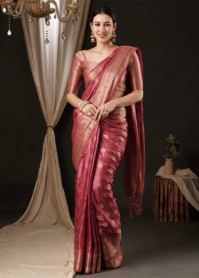 Pink Satin Silk Saree With Blouse Piece