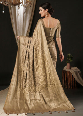 Beige Satin Silk Saree With Blouse Piece