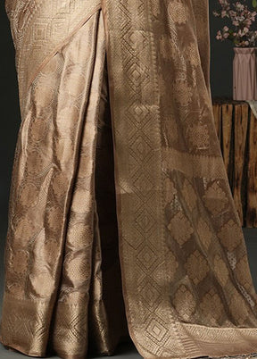 Beige Satin Silk Saree With Blouse Piece