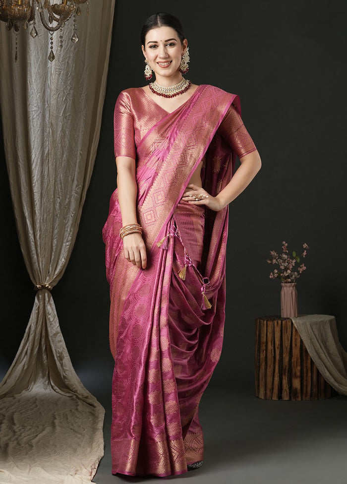 Pink Satin Silk Saree With Blouse Piece