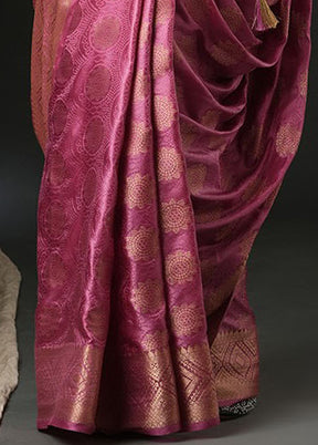 Pink Satin Silk Saree With Blouse Piece