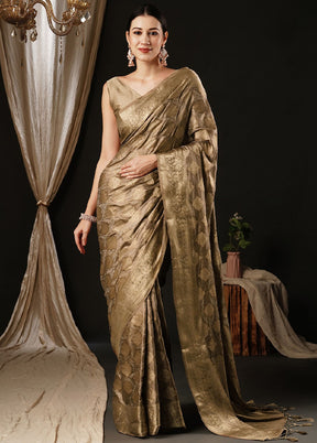 Beige Satin Silk Saree With Blouse Piece