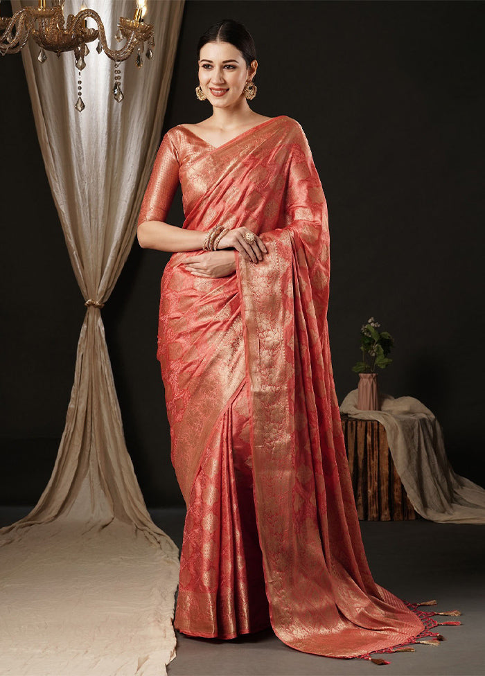 Orange Satin Silk Saree With Blouse Piece