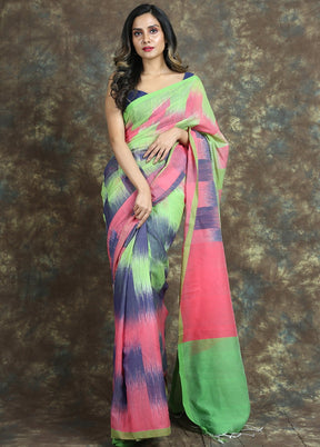 Green Woven Cotton Silk Saree With Blouse - Indian Silk House Agencies