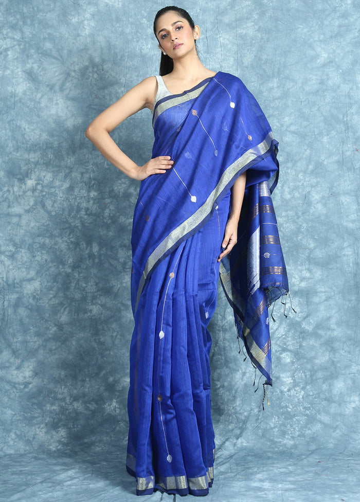 Blue Handwoven Cotton Silk Saree With Blouse - Indian Silk House Agencies