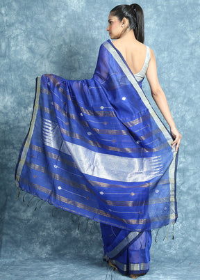 Blue Handwoven Cotton Silk Saree With Blouse - Indian Silk House Agencies