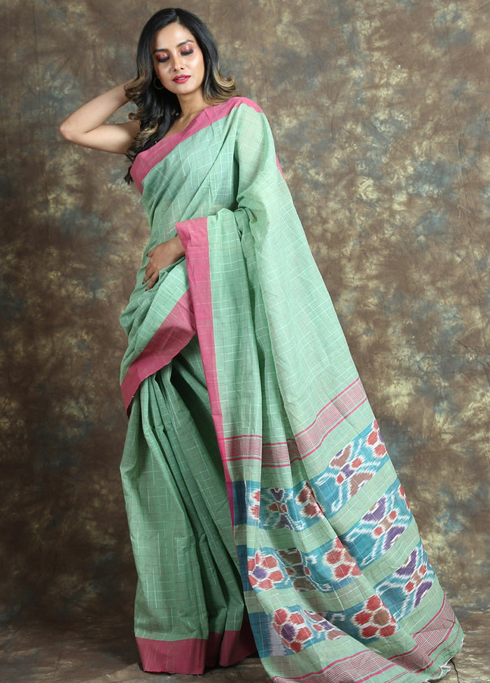 Green Handwoven Cotton Silk Saree With Blouse - Indian Silk House Agencies