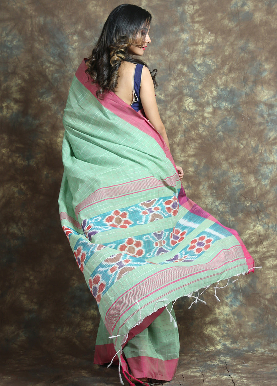 Green Handwoven Cotton Silk Saree With Blouse - Indian Silk House Agencies