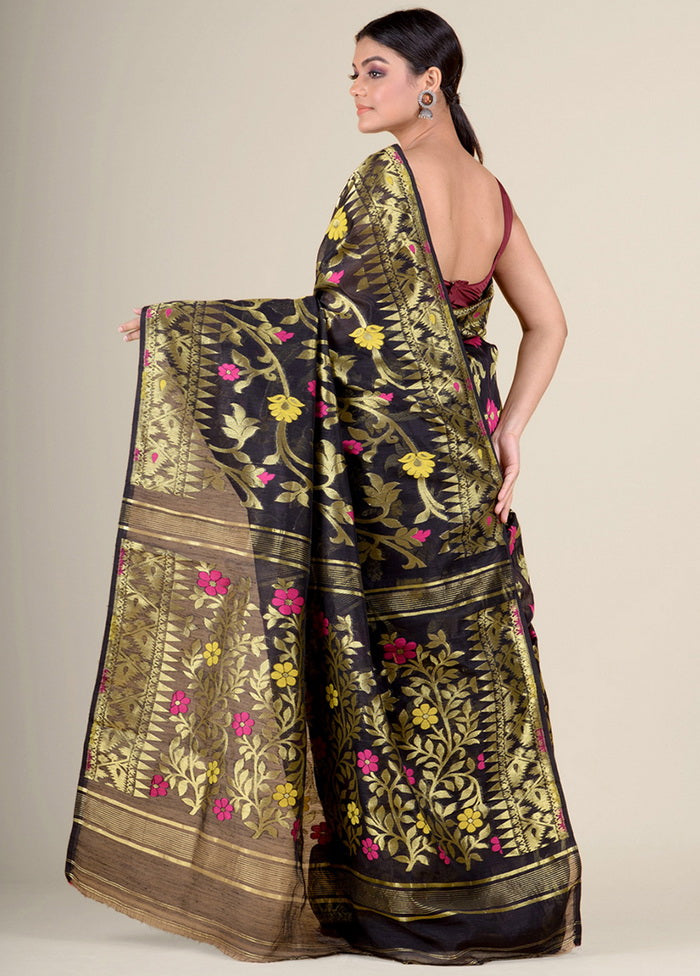 Black Jamdani Silk Saree Without Blouse Piece - Indian Silk House Agencies