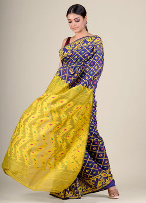 Blue Jamdani Silk Saree Without Blouse Piece - Indian Silk House Agencies
