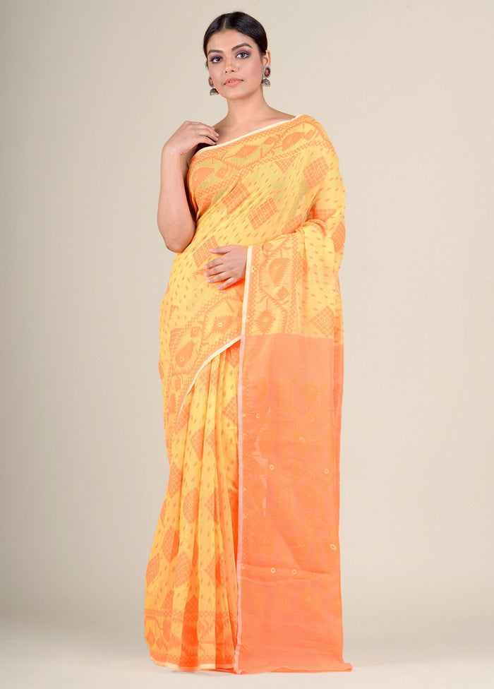 Yellow Woven Jamdani Silk Saree Without Blouse Piece - Indian Silk House Agencies