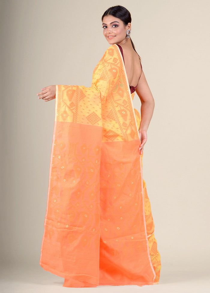 Yellow Woven Jamdani Silk Saree Without Blouse Piece - Indian Silk House Agencies