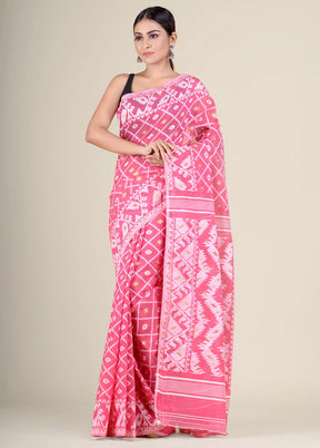 Pink Woven Jamdani Silk Saree Without Blouse Piece - Indian Silk House Agencies