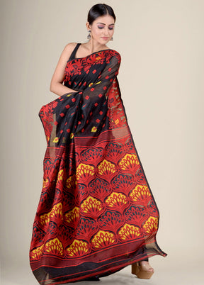 Black Jamdani Silk Saree Without Blouse Piece - Indian Silk House Agencies