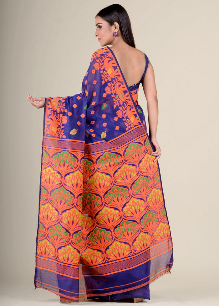 Blue Jamdani Silk Saree Without Blouse Piece - Indian Silk House Agencies