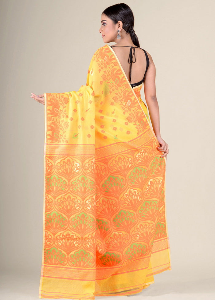 Orange Handwoven Jamdani Silk Saree Without Blouse Piece - Indian Silk House Agencies