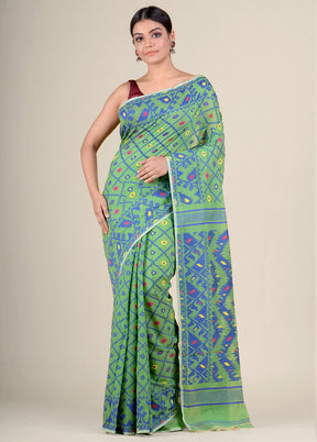 Green Woven Jamdani Silk Saree Without Blouse Piece - Indian Silk House Agencies