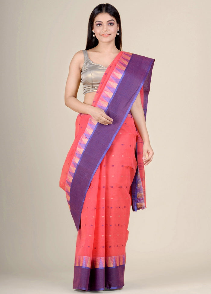 Coral Tant Jamdani Pure Cotton Saree Without Blouse Piece - Indian Silk House Agencies