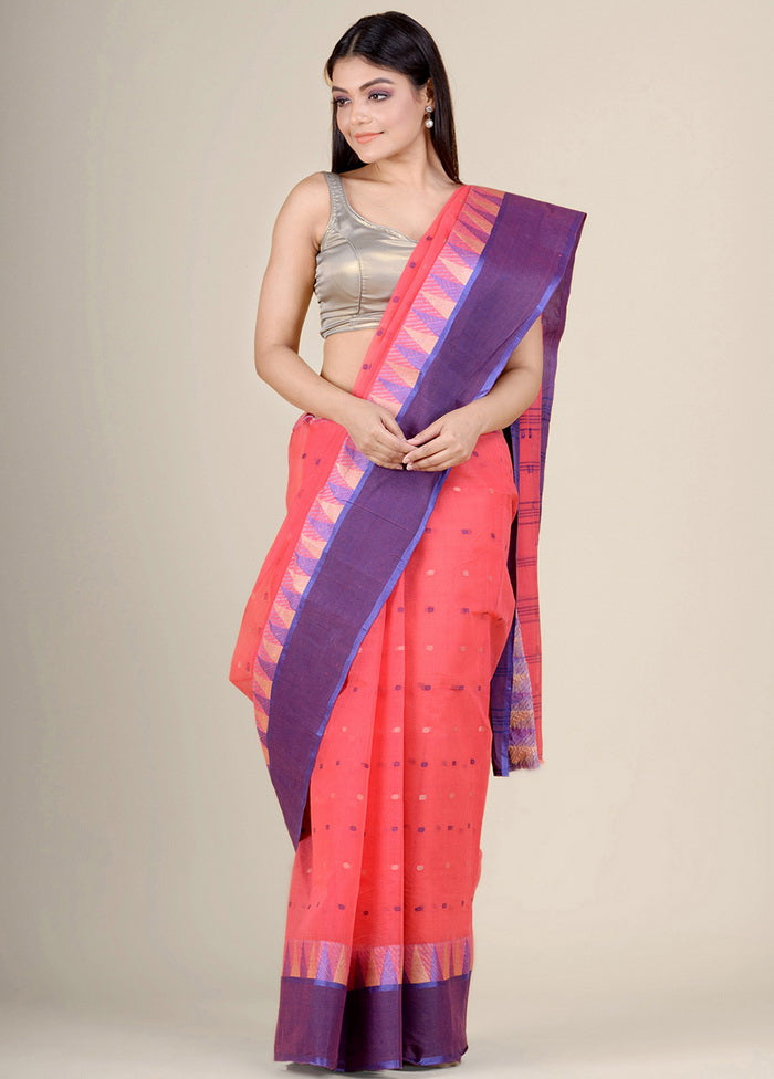 Coral Tant Jamdani Pure Cotton Saree Without Blouse Piece - Indian Silk House Agencies