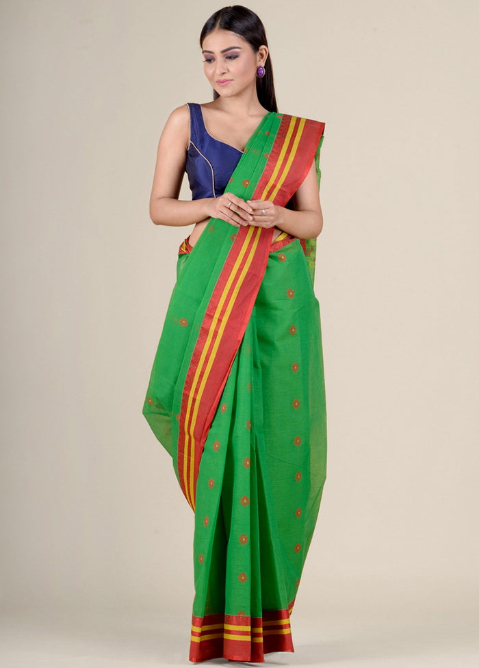 Green Tant Jamdani Pure Cotton Saree Without Blouse Piece - Indian Silk House Agencies
