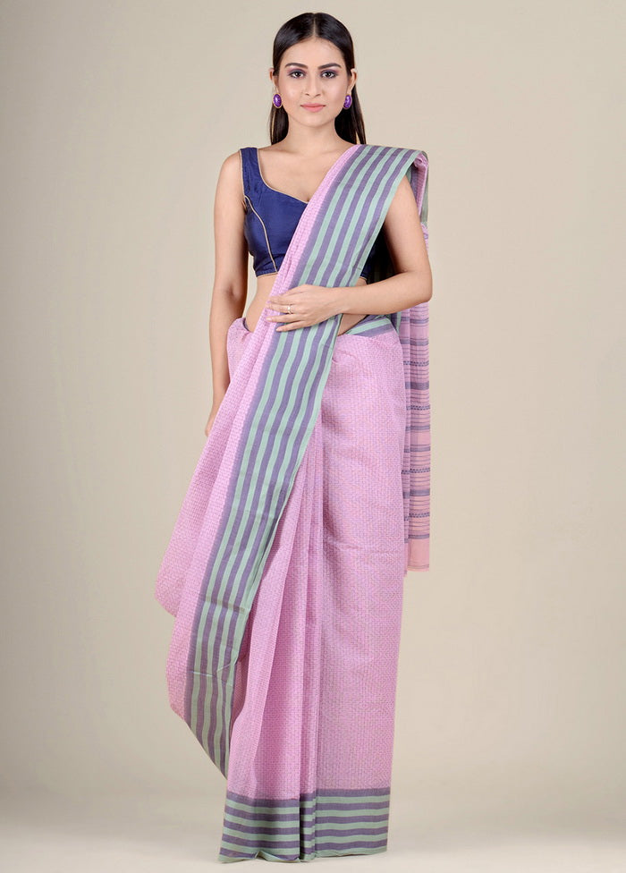 Pink Woven Tant Jamdani Pure Cotton Saree Without Blouse Piece - Indian Silk House Agencies