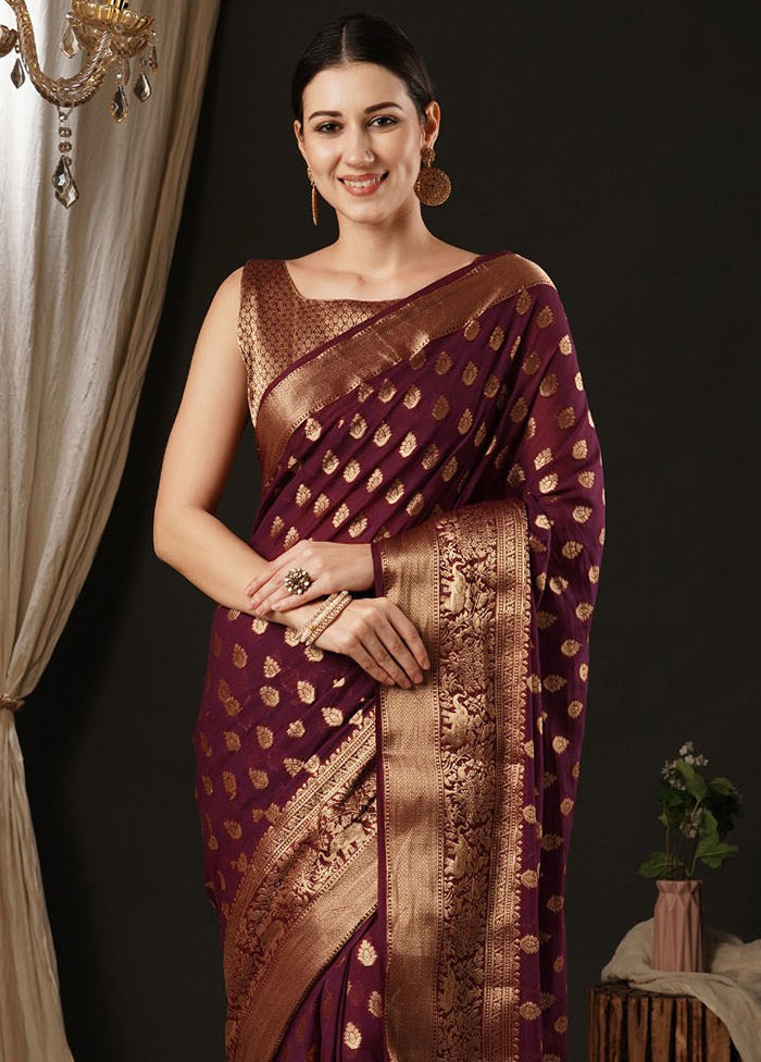 Burgundy Georgette Saree With Blouse Piece