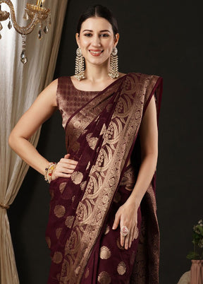 Burgundy Georgette Saree With Blouse Piece