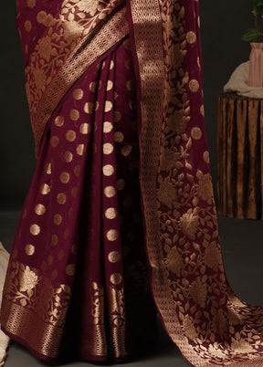 Burgundy Georgette Saree With Blouse Piece