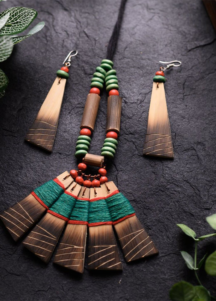 Handmade Green Red Bamboo Tribal Jewellery Set - Indian Silk House Agencies
