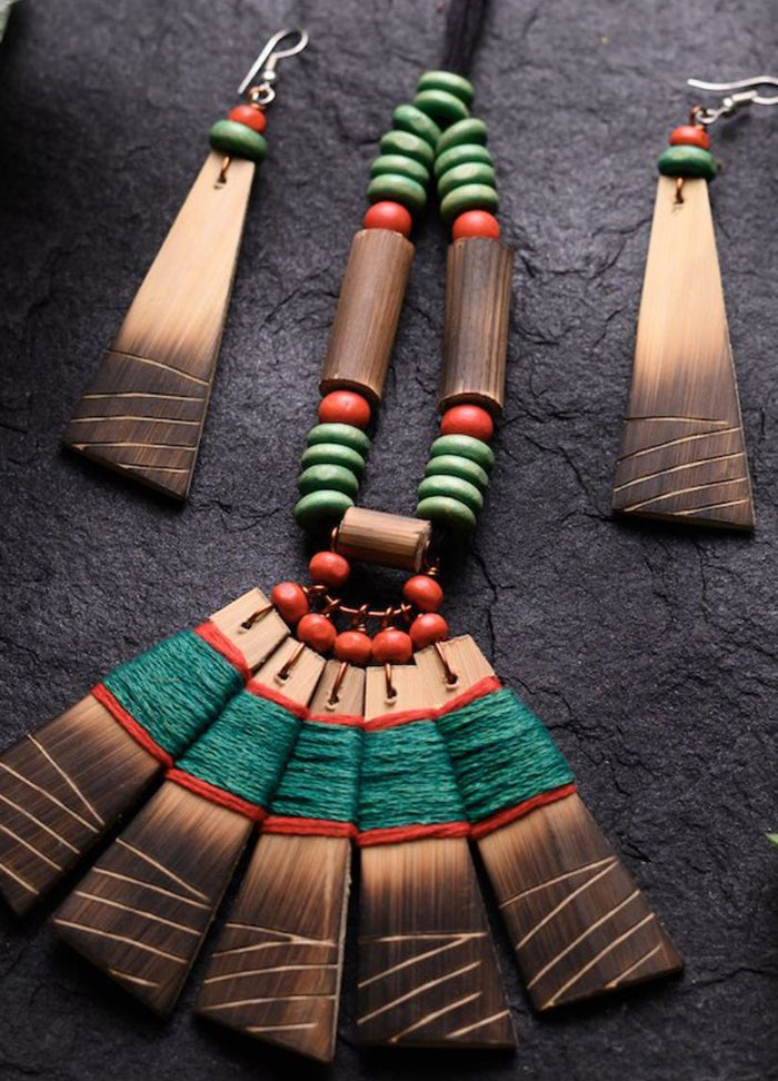 Handmade Green Red Bamboo Tribal Jewellery Set