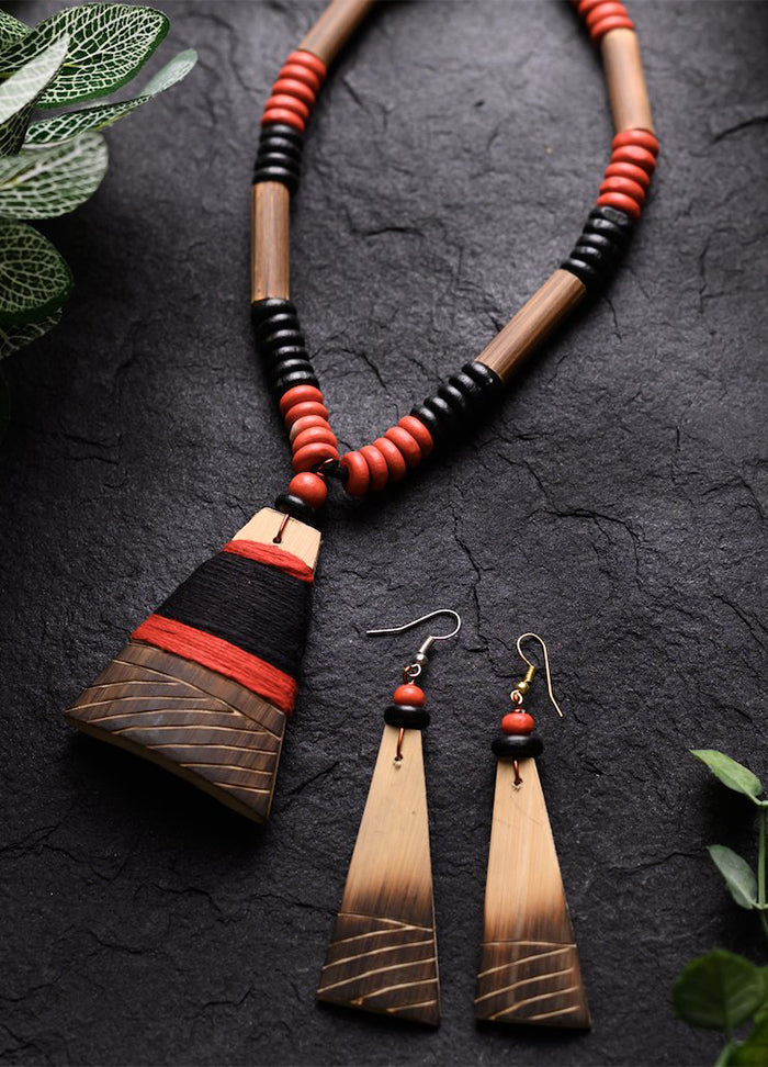 Handmade Black Red Bamboo Tribal Jewellery Set - Indian Silk House Agencies