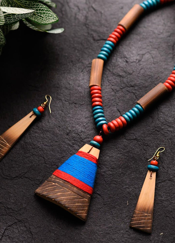 Handmade Blue Red Bamboo Tribal Jewellery Set