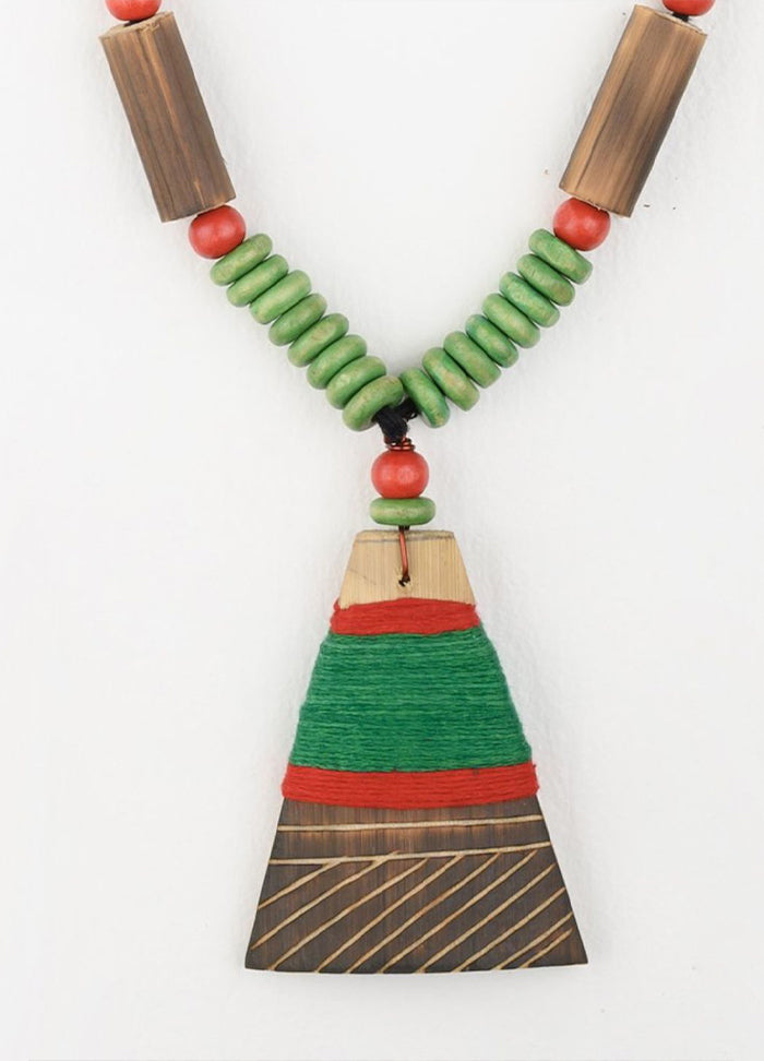 Handmade Green Red Bamboo Tribal Jewellery Set - Indian Silk House Agencies