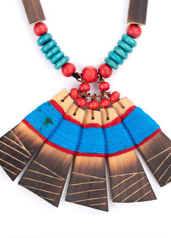 Handmade Sky Blue Red Bamboo Tribal Jewellery Set