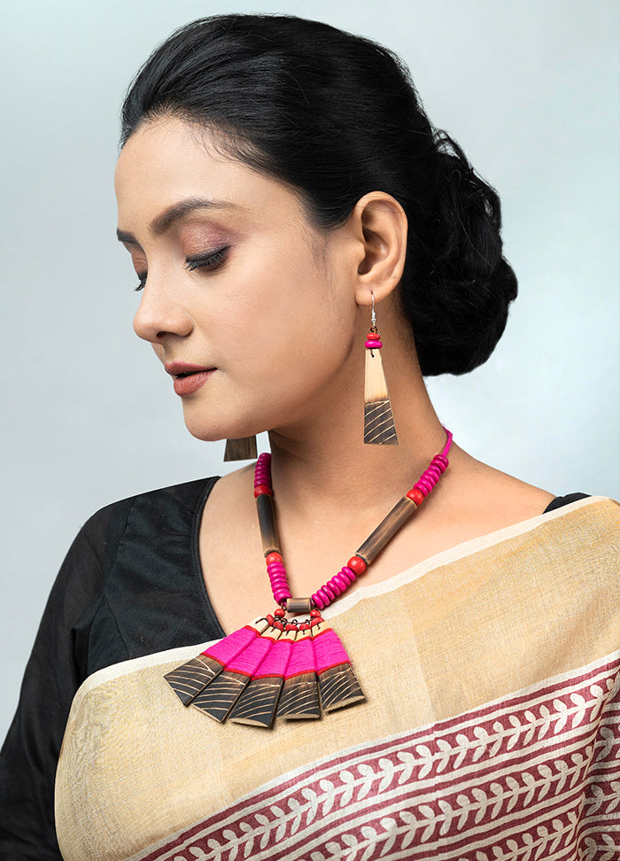 Handmade Pink Red Bamboo Tribal Jewellery Set - Indian Silk House Agencies