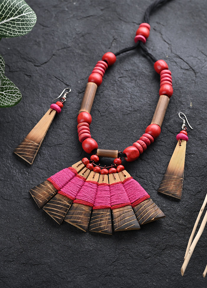 Handmade Pink Red Bamboo Tribal Jewellery Set - Indian Silk House Agencies