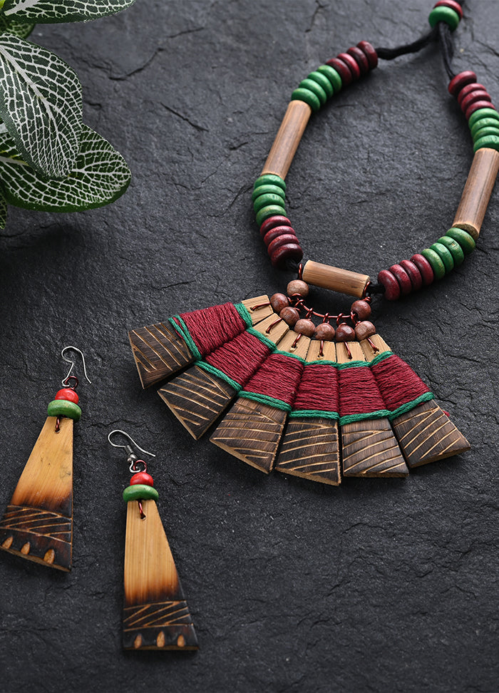 Handmade Maroon Green Bamboo Tribal Jewellery Set - Indian Silk House Agencies
