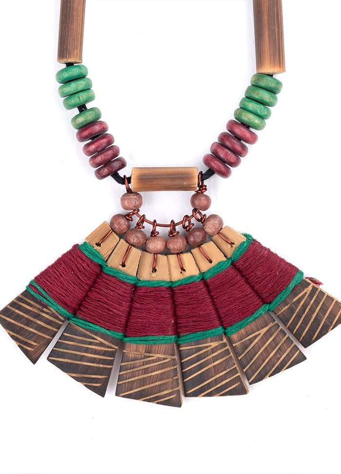Handmade Maroon Green Bamboo Tribal Jewellery Set