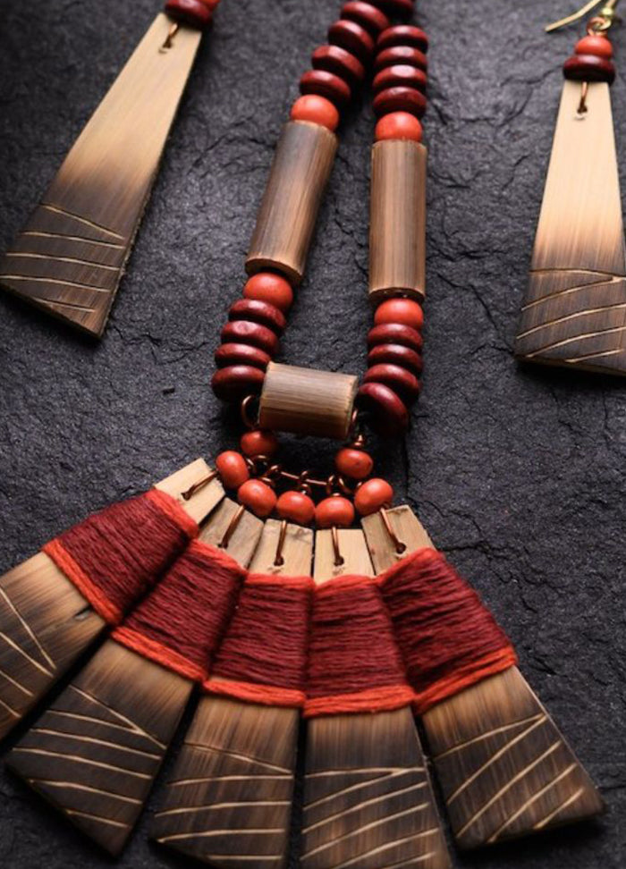 Handmade Maroon Red Bamboo Tribal Jewellery Set - Indian Silk House Agencies